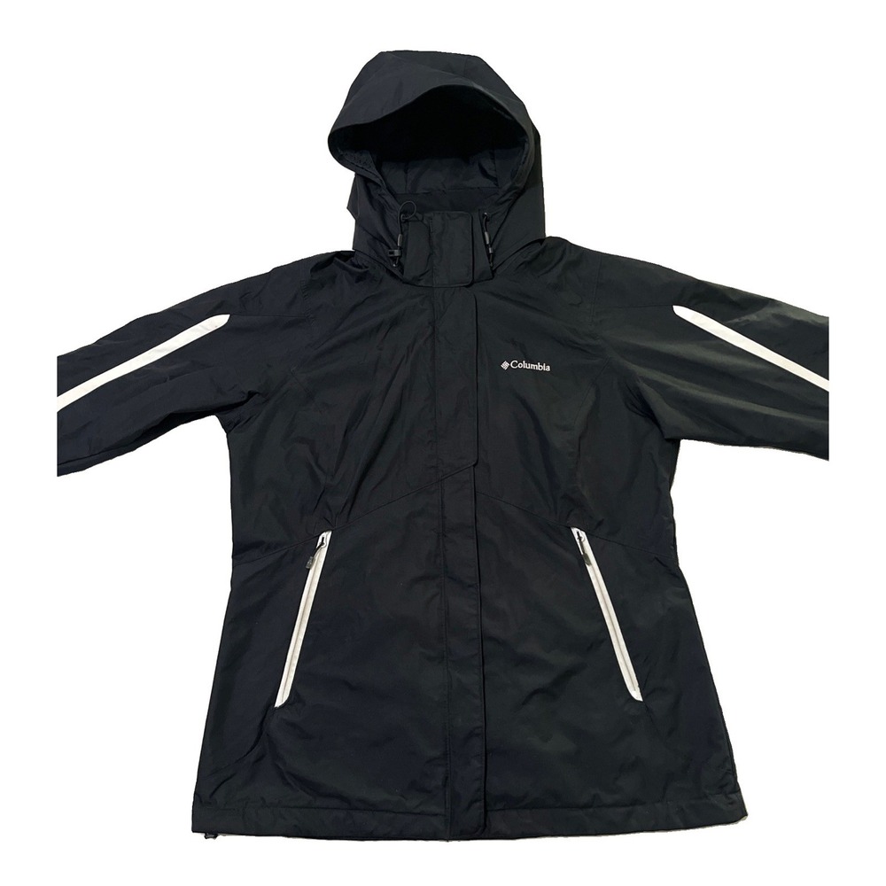 Columbia Interchange Omni-Tech Black/White Removable Hood Full Zip Jacket L